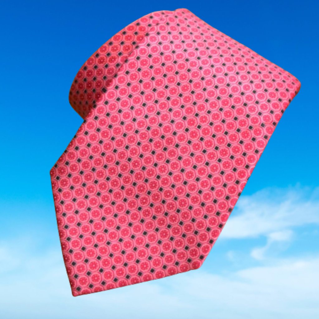 $490 Brioni Handmade Blue Salmon Pink Geometric Luxury Silk Tie Made In Italy